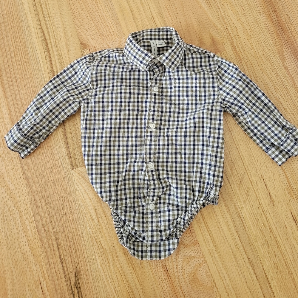 Janie and Jack Baby Plaid Button Down Bodysuit, 6-12M